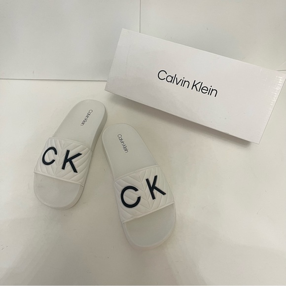 CALVIN KLEIN Anders Pool Slide Sandal In White Color - New In Box - Reemoly - Picture 3 of 11